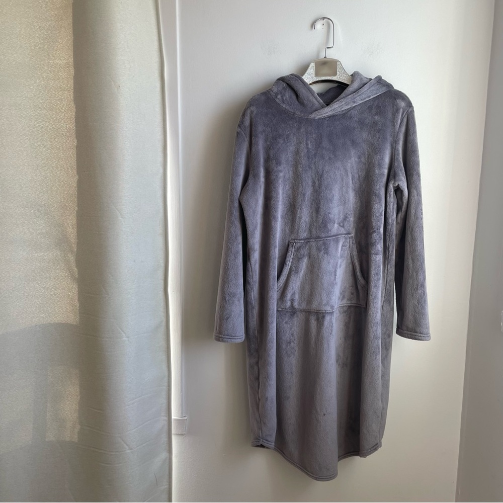 Grey Fleece Long with Hood Loungewear Cozy size S/M